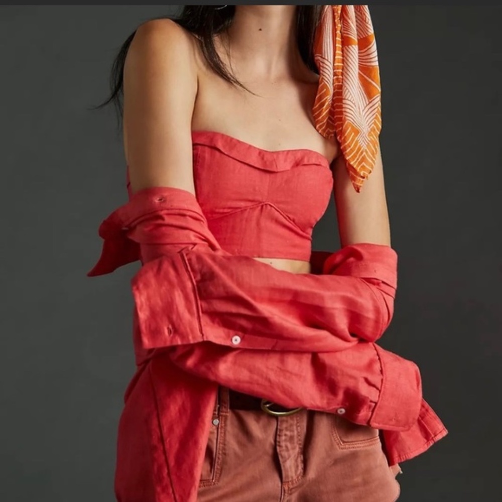 NWT Anthropologie Maeve Strapless Bustier Linen Top - Picture 1 of 3